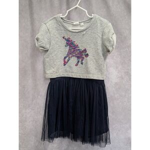 Gap Kids Girls Sequin Unicorn Tulle Dress Grey Navy Blue Size S 6-7